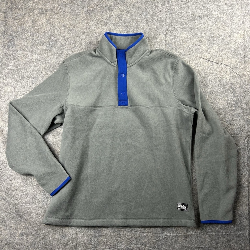 Eddie Bauer Pullover Mens Medium Fleece Snap Mock Neck Slate Gray Outdoor